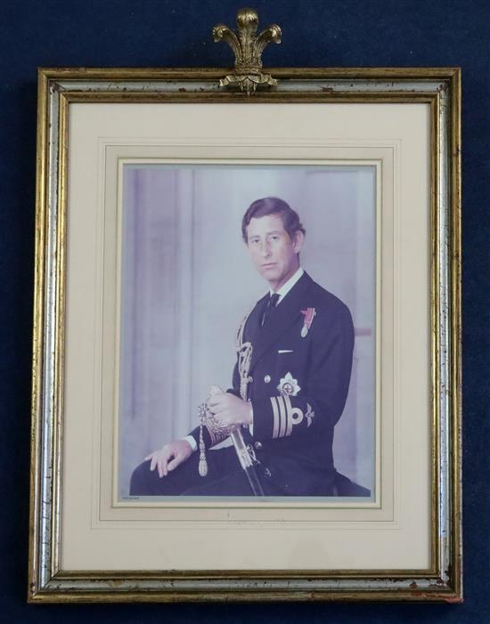 Prince Charles. A large signed colour photograph of H.R.H. Prince Charles, by Peter Grudgeon (1918-1980), overall 26 x 20.75in.